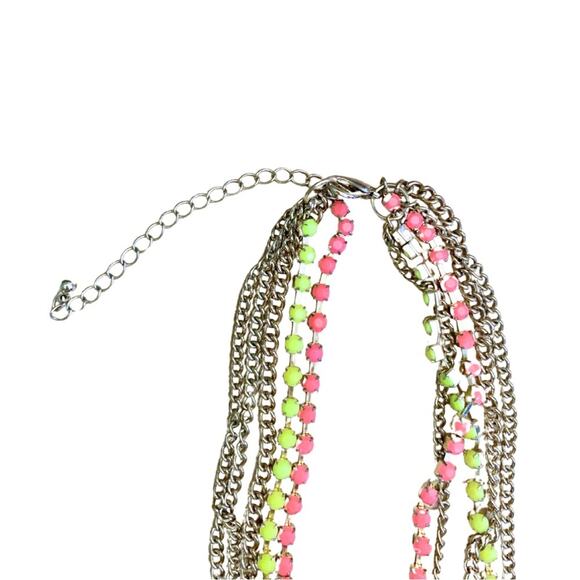 5 Multi Layer Chain Necklace Gold Neon Pink Yellow Long Necklace Y2K 90s - Picture 2 of 5